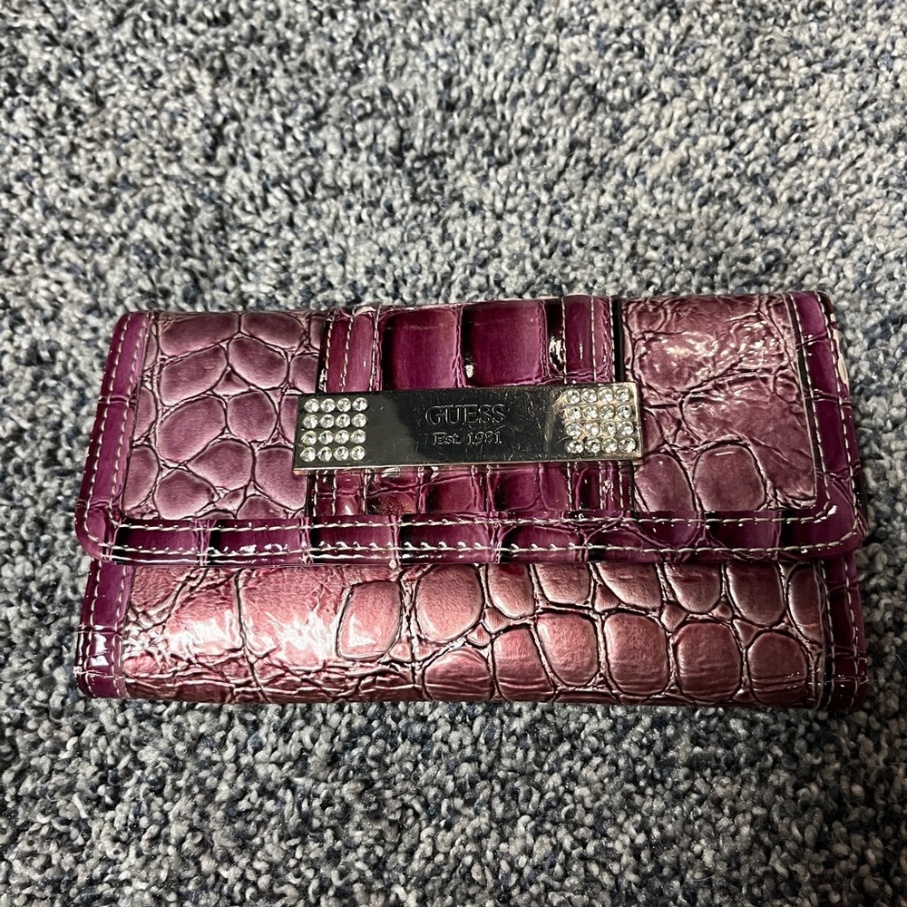 Guess Women's Pink Crocodile Embossed Wallet
